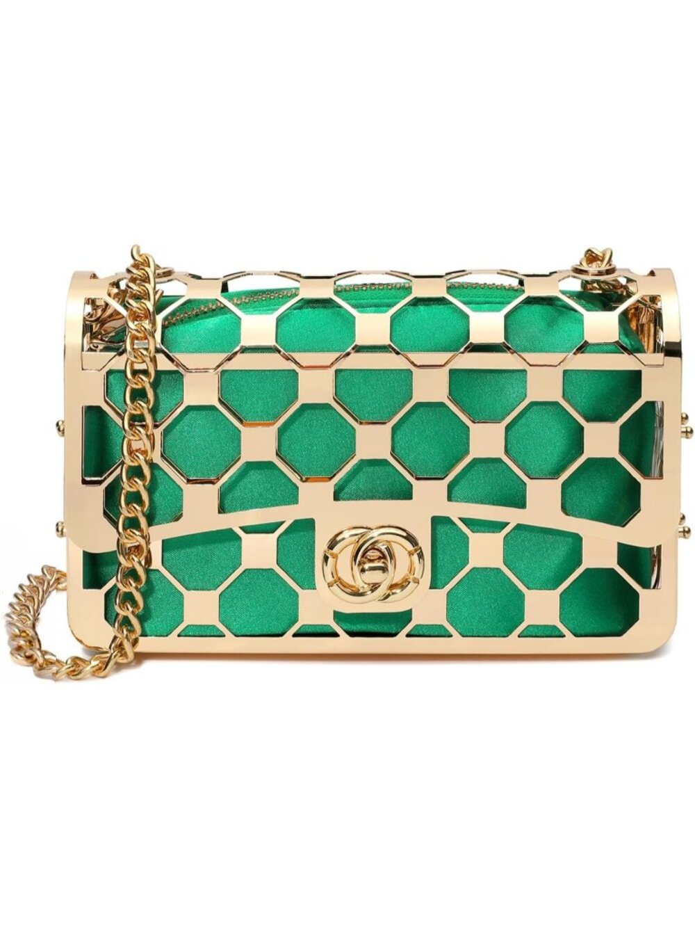 Womens Green Floral Satin Clutch Purses Detachable Strap Prom Evening Bag